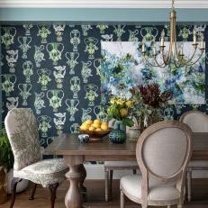 Vintage Inspired Dining Room With Intricate Wallpaper