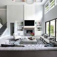 Gray Contemporary Living Room With Stairs