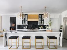 Black and White Kitchen With Striped Countertop