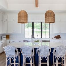 White Transitional Chef Kitchen With Bell Pendants