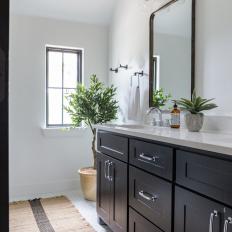 Transitional Bathroom With Brown Runner