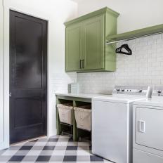 Transitional Laundry Room With Plaid Floor