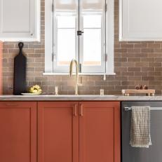 Multicolored Contemporary Kitchen With Brown Backsplash