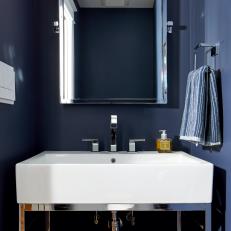 Blue Transitional Powder Room With Blue Towel