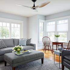 Transitional Living Room With Gray Leather Chair