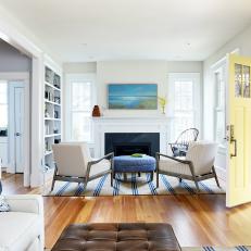 Transitional Living Room and Yellow Front Door