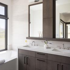 Modern Double Vanity Bathroom With Built-In Tub