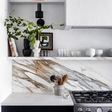 Transitional Kitchen With Marble Backsplash