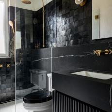 Transitional Bathroom With Black Tiled Shower