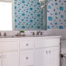 Contemporary Blue and White Bathroom Wallpaper