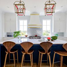 Transitional Kitchen with Navy Blue Island