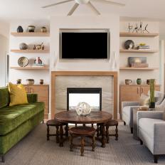 Contemporary Neutral Living Room With Green Sofa