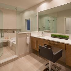 Neutral Bathroom With Wet Room and Chair