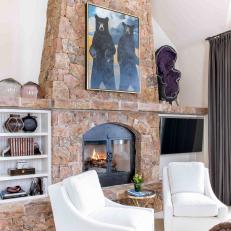 Cabin Style Stone Fireplace