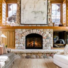 Wintery Chalet Stone Fireplace 