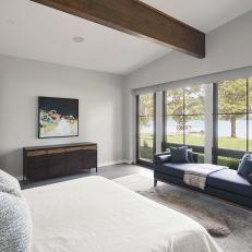 Gray Contemporary Bedroom With Water View