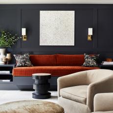 Modern Living Room with Dark Wall Panels