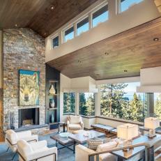 Rustic Contemporary Living Room With Clerestory Windows