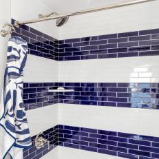 Blue and White Striped Tile Shower 