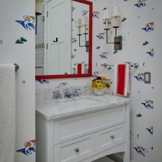 Small Country Bath With Cow Print Wallpaper