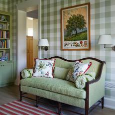 Living Room With Green Gingham Wallpaper