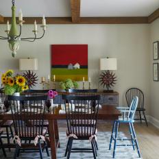 Transitional Dining Room With Exposed Beams