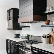 Black and White Chef Kitchen With Subway Tiles