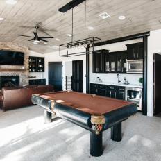 Contemporary Rustic Game Room With Kitchenette