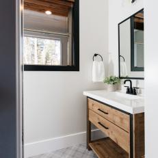 Gray Contemporary Bathroom With Plaid Floor