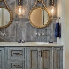 Nautical Bathroom With Rustic Wooden Tile 