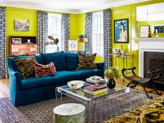 Maximalist Green Living Room With Art Deco Accents 