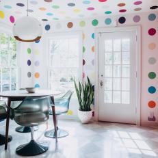 Multicolored Dining Room With Polka Dot Walls