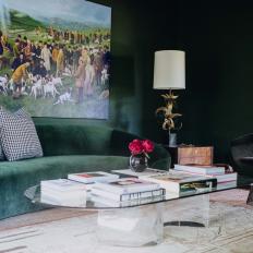 Green Living Room and Velvet Sofa