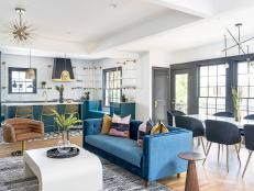 Contemporary Open Plan Living Space With Teal Accents 