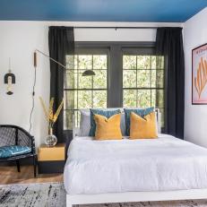 Contemporary Bedroom With Teal Ceiling