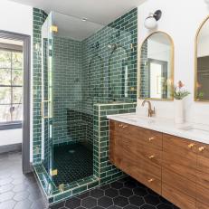 Contemporary Bathroom Suite With Emerald Green Tile 