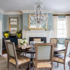Blue Traditional Dining Room With Round Table