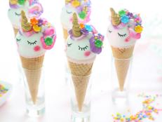 These colorful cake pop cones are the ideal treat for a unicorn-themed party or birthday and will bring lots of magic and cuteness to dessert time. Instead of being served on a stick, these treats are served on top of an ice cream cone for added deliciousness and crunch.