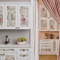 Shabby Chic Laundry Room With Pink Curtain