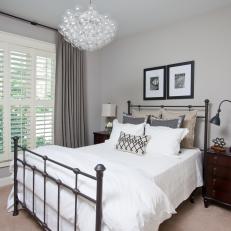Tan Transitional Guest Bedroom With Metal Bed