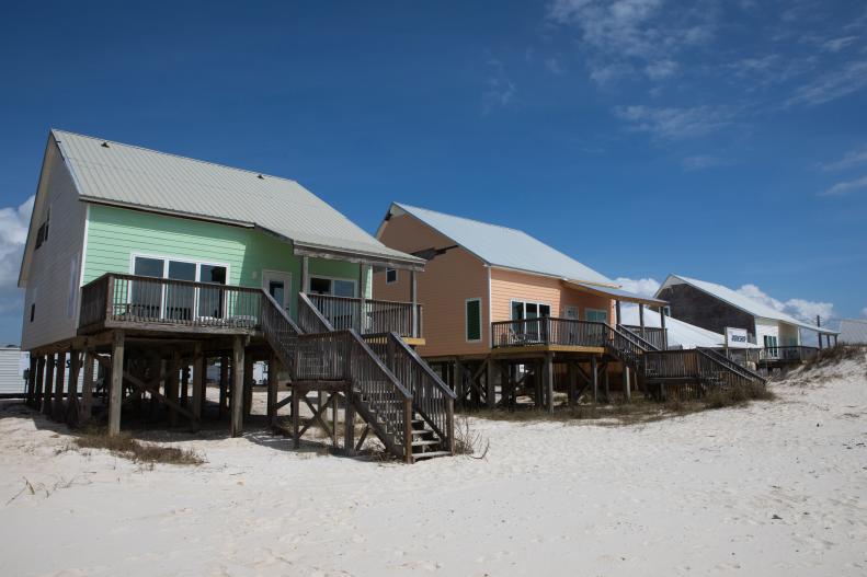 As seen on HGTV's Battle on the Beach, teams will compete to renovate the interior and exterior of these three outdated and rundown beach houses in Gulf Shores, Alabama. (Before)