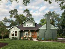 The home’s original chimney for the living room fireplace was refurbished and repainted to coordinate with the rest of this property’s well-detailed transformation.