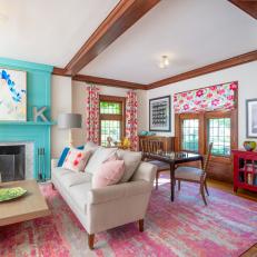 Multicolored Craftsman Living Room With Pink Rug