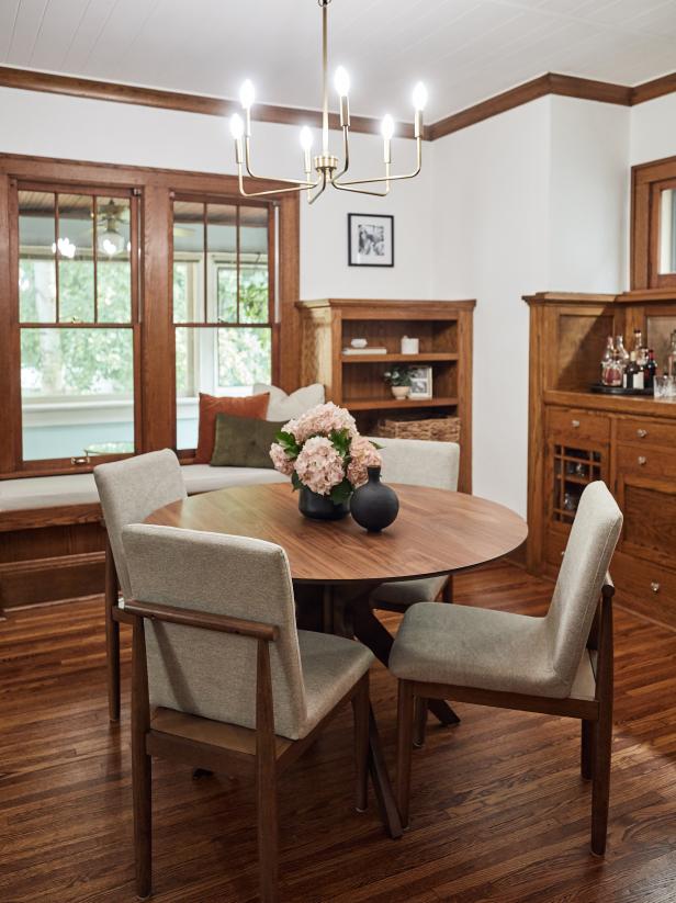 Craftsman-Style Space With Built-In Bar, Window Seat and Bookcases