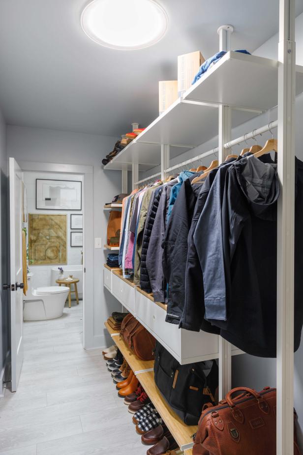 The super organized main closet off the main bath includes storage solutions that make it easy to spot what you to get ready for work, or a big evening out.