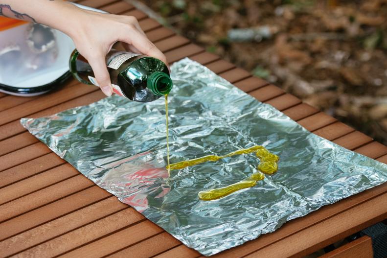 Olive Oil on Aluminum Foil for Roasting Vegetables