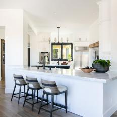 Neutral Contemporary Open Plan Kitchen With Striped Stools