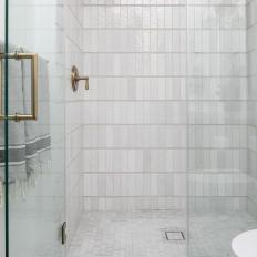 Walk In Shower With Off White Tiles