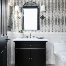 Contemporary Bathroom With Black Diamond Wallpaper
