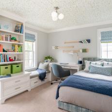 Blue Transitional Kid's Room With Oars